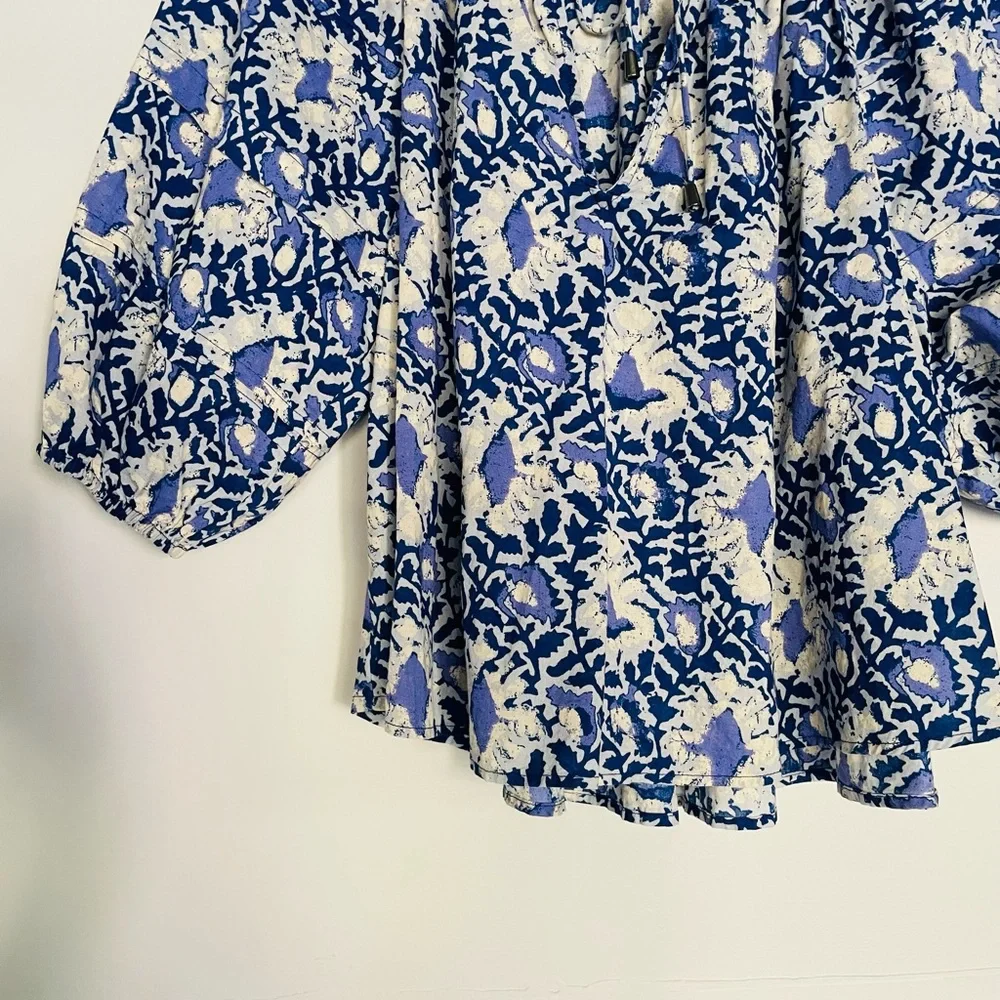 Free People Willow Printed Blouse in Blue Batik Combo - Picture 8 of 15